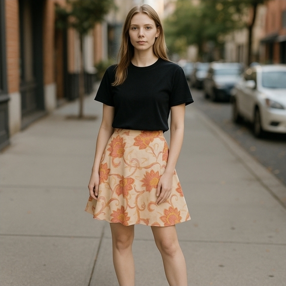 Nine West Vibrant Floral A-Line Skirt – Pink/Orange Cotton Blend w/ Side Zip - Picture 9 of 9